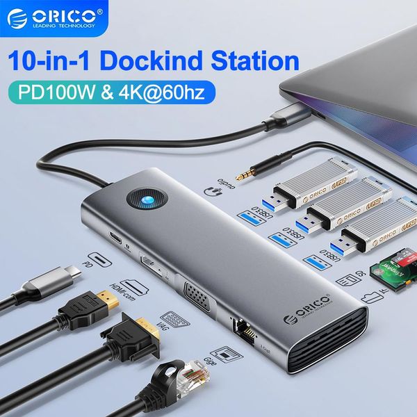 Hubs OriCo Docking Station Usb C Hub para 4K60Hz Adaptador USB 3.0 HDMicompatible RJ45 PD100W Charge para MacBook Air M1 M2 Splitter USB