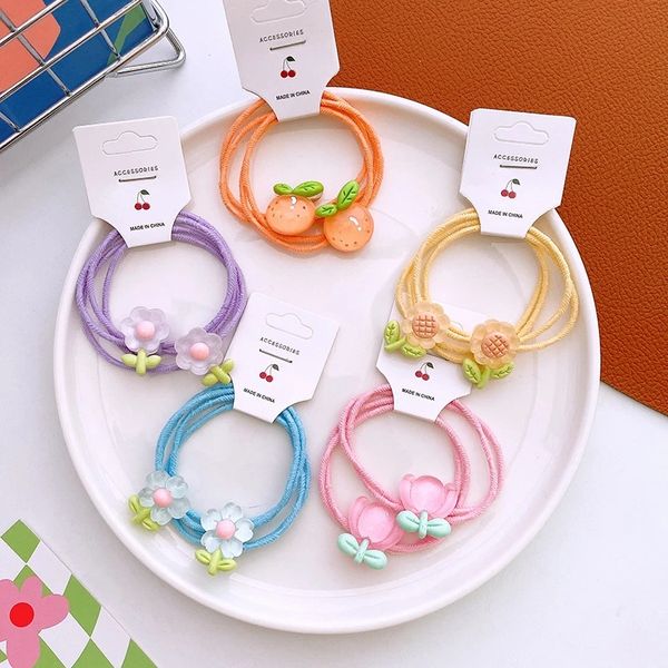 1 paar Koreanische Mode Kinder Nette Bunte Früchte Blumen Gummiband Haar Seil Süße Mädchen Prinzessin Pferdeschwanz Haar Zubehör