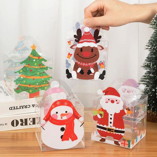 Confezione regalo 4 pezzi scatola in PVC trasparente Babbo Natale albero di Natale sacchetto di caramelle di mele di Natale 2023 anni festa per bambini decorazioni per imballaggio