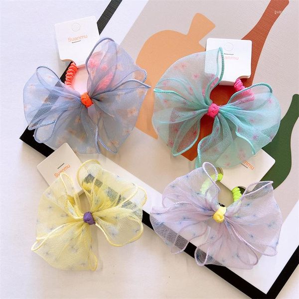 Accessori per capelli Vintage Bambini Filato di pizzo Corde per arco Fasce elastiche per ragazze Anello Scrunchie per porta coda di cavallo per bambini