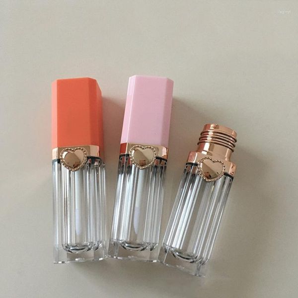 Bottiglie di stoccaggio di alta qualità 8 ml tubi vuoti trasparenti per lucidalabbra quadrato arancione / coperchio rosa smalto tubo contenitore per imballaggio cosmetico fai da te