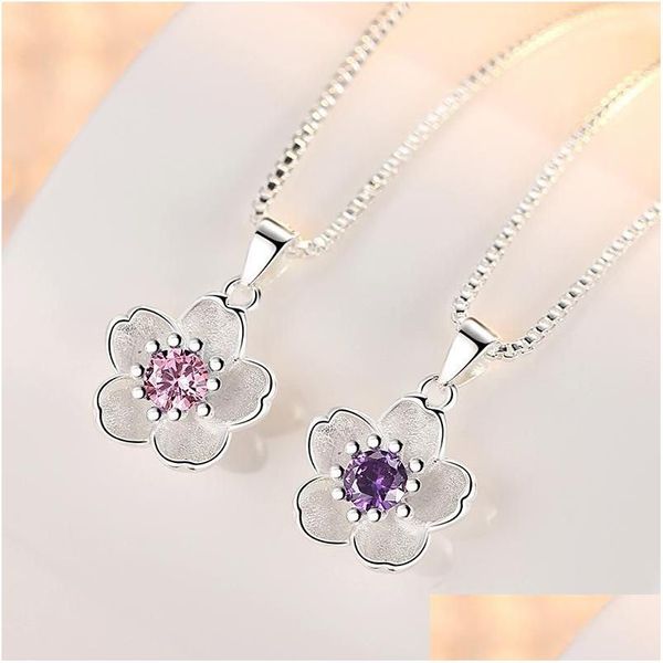 Colares com pingente 925 Sterling Sier Woman Brand Fashion Fresh Rose Handmade Cherry Colar Cute Peach Luxury Jewelry Drop Delivery P Dhds8