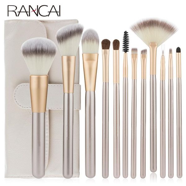 Кисти RANCAI 12 шт. Набор кистей для макияжа crochas maquillaje Green Большая рассыпчатая пудра Блестящие тени для век Foundation Contour SynthetiHair