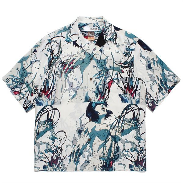Herren-Freizeithemden, hawaiianisches Kurzarmhemd mit Geistermuschel-Aufdruck für Damen und Herren