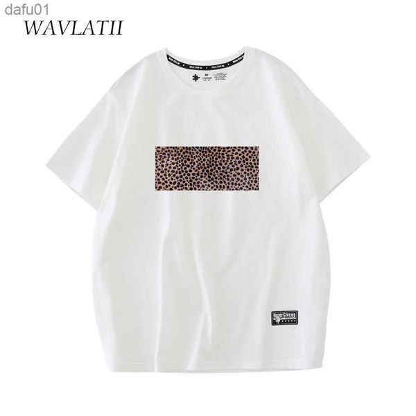 WAVLATII Mulheres Novas Camisetas com Estampado Leopardo Feminino Branco Moda Streetwear 100% Algodão Camisetas Pretas Tops para o Verão WT2209 L230520