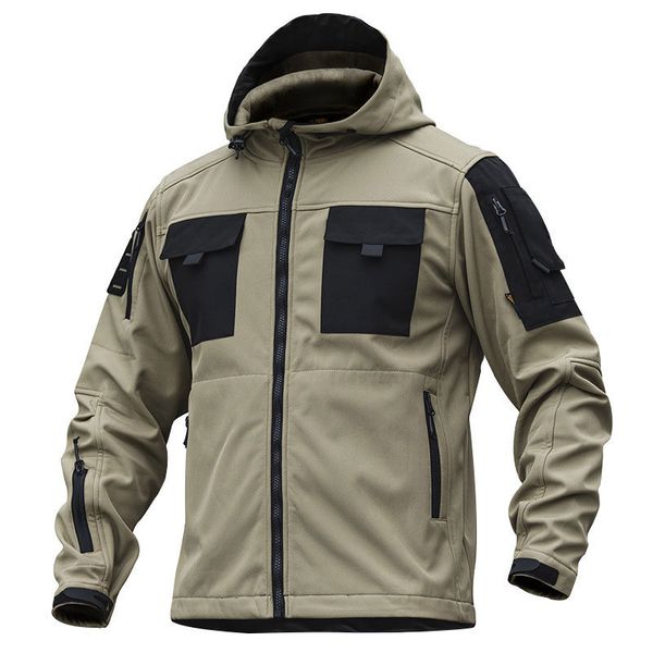 Erkek Ceketler Mege Taktik Softshell Ceket Erkekler için Askeri Kamuflaj Açık Multi Cepler Hood Rüzgar Demeri Sıcak Sıcak Siyah Kış Ceket 230531