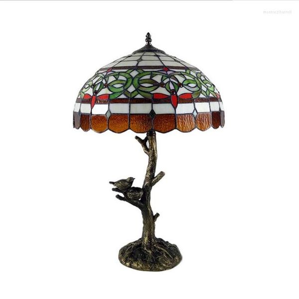 Tischlampen Tiffany Vintage handgefertigte bunte Glas E27 Lampe für Foyer Schlafzimmer Bar Wohnung H 60 cm Leselicht 1009
