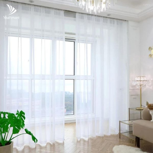 Cortina Yeahmart 30% Sombreamento Cortinas transparentes brancas sólidas Para sala de estar Decoração Janela Cozinha Moderno Tule Voile Pano