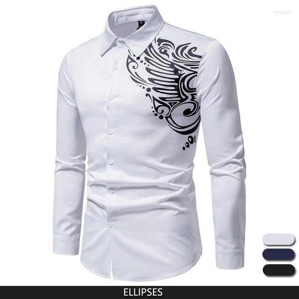 Camicie casual da uomo Camicia bianca Uomo Trendy Tattoo Print Abito da uomo a maniche lunghe Camisas De Hombre