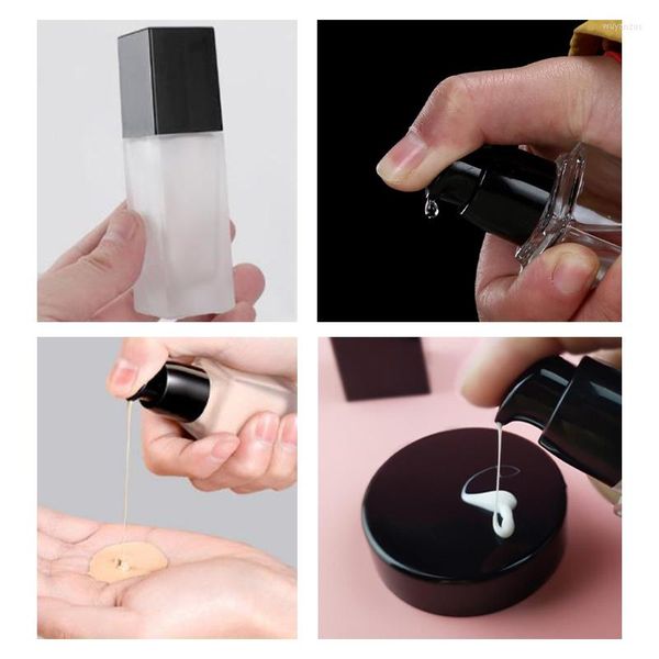 Bottiglie di stoccaggio 15/30ml Bottiglia vuota per pompa Contenitore per fondotinta liquido in vetro Trucco Trasparente Quadrato Ricaricabile Portatile