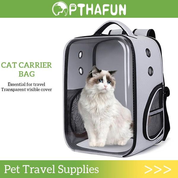 Carrinhos de transporte de gato de estimação saco de transporte de gato mochila quadrada ao ar livre transportar sacos de viagem para animais de estimação respirável transparente gatos duplo ombro