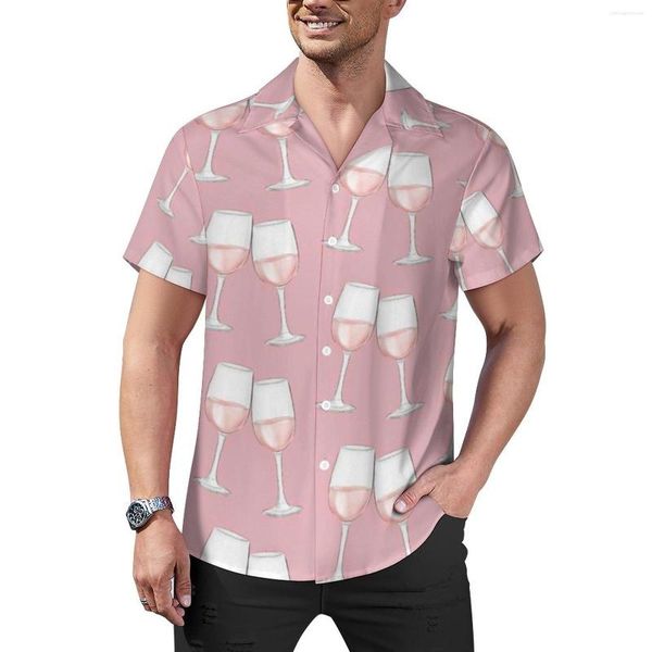 Camicie casual da uomo Bicchieri da vino Camicia da spiaggia Love Hawaiian Men Y2K Camicette Abiti grafici a maniche corte Taglia grande