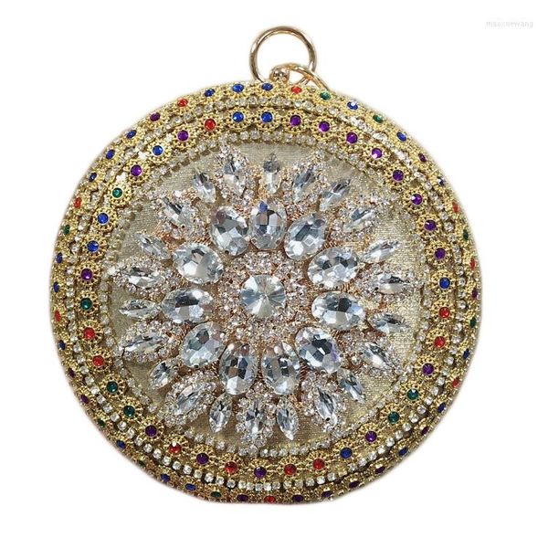 Bolsas de noite circulares coloridas com diamantes embreagens para mulheres elegantes senhoras com strass bolsas e bolsas para festa de casamento