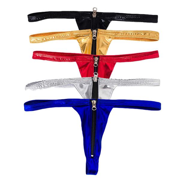 Slips Höschen, elastisches Leder, Reißverschluss vorne offen, Tanga, G-String, T-Rückseite, Slips, sexy Unterwäsche, erotische Dessous, Bikini-Unterwäsche für Frauen, J2305