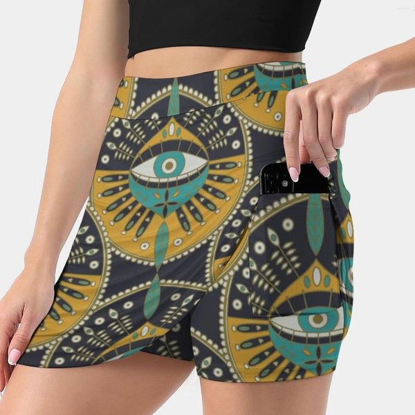 Saias Tribal Evil Eye Padrão Saia Feminina Esportiva Com Bolso Moda Estilo Coreano 4Xl