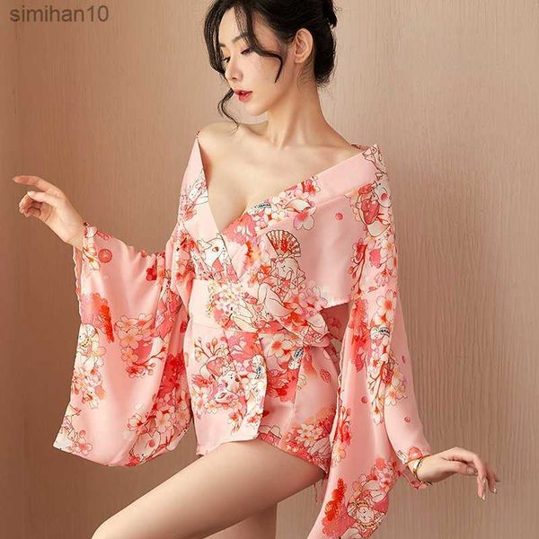 Seksi erotik iç çamaşırı bornoz eğlenceli üniforma erotik kostüm seks oyunları kadınlar Japon kimono sakura elbise babydoll iç çamaşırı takım elbise l230518
