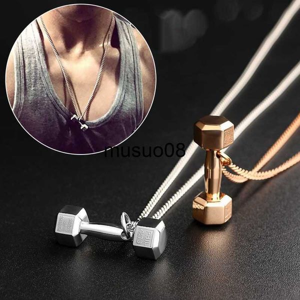 Colares com Pingente Ginásio Haltere Colar com Pingente Homens e Mulheres Esportes Barbell Pingente Moda Corrente Colar Acessórios para Homem Presente de Natal atacado J230601