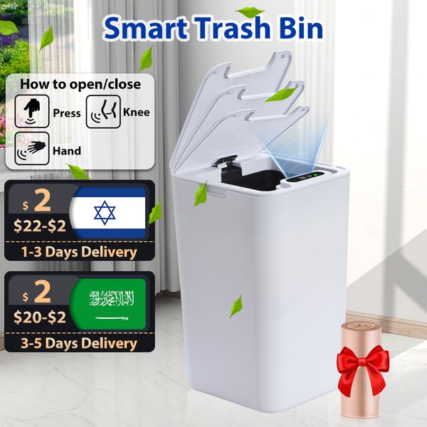 Caixotes do lixo SDARISB Sensor inteligente Lixeira automática com chute branco para cozinha, banheiro, à prova d'água 8512L elétrico 230531