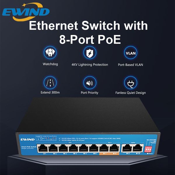 Controle ewind poe switch gigabit Ethernet Switch com slot sfp slot 10/10/1000Mbps Switch para câmera IP/interruptor inteligente AP ai sem fio