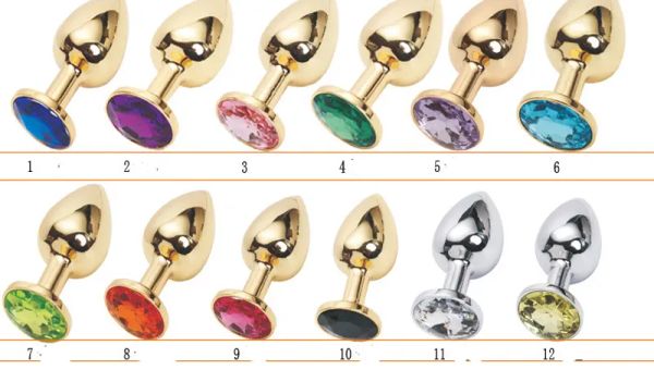 Minibrinquedos anais metálicos dourados Tampão anal Contas de espólio de aço inoxidável Cristal Brinquedos de tamanho médio