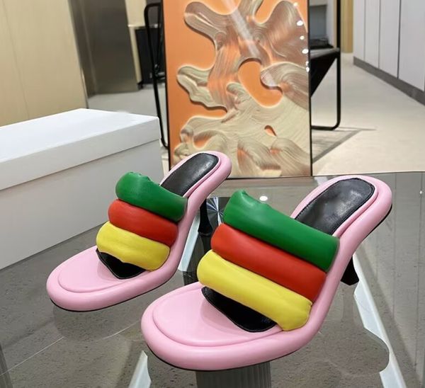 Новая модная шоу Rainbow Color Contrast Summer Luxury Round Head в паре с высокими каблуками и высокими каблуками размером 35-43