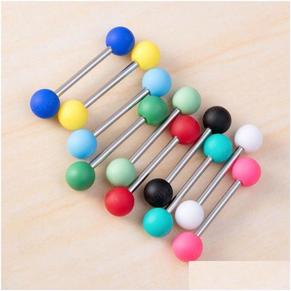 Zungenringe Colorf Piercing Acryl Ball Ring Bar Barbell Edelstahl Candy Farbe Nippel Y Piercings Körperschmuck Drop Lieferung Dh3Zx