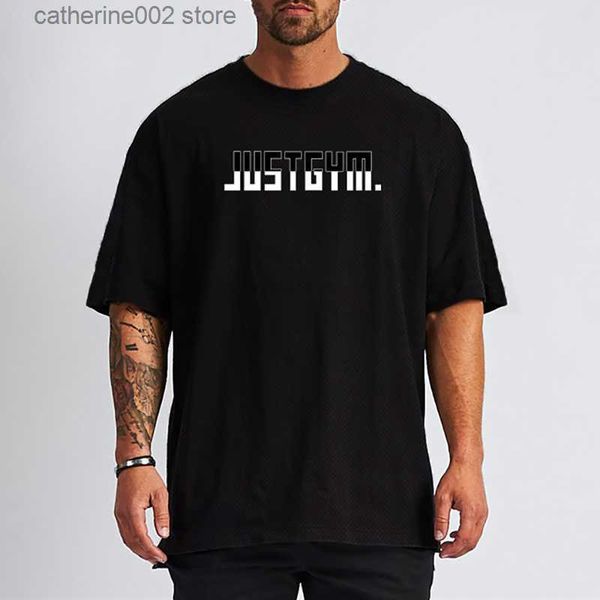 Camisetas masculinas oversized camisetas masculinas malha de secagem rápida ombro caído meia manga camiseta masculina verão solta hip-hop esportes fitness camiseta t230601