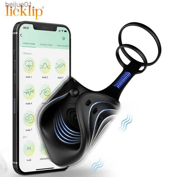 Licklip APP Control Masturbatori Uomini Sex Toys Vibrazione Penis Training Gear Stimolatore glande con ritardo Cock Ring Vibratori Maschio L230518