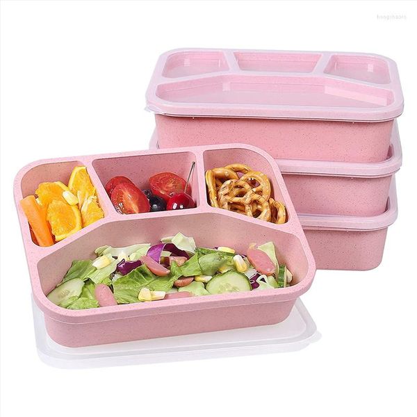 Geschirr-Sets, 4 Packungen, Lunch-Behälter für die Zubereitung von Mahlzeiten, mit Fächern, wiederverwendbare Bento-Box für Kinder/Kleinkinder/Erwachsene, stapelbar, Rosa