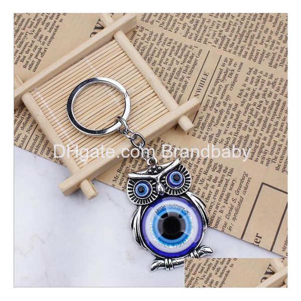 Jóias Único Azul Coruja Pingente Chaveiro Boa Qualidade Turquia Evil Eye Liga Chaveiro Charme Crianças Presentes Entrega Queda Bebê Maternidade Oteyx