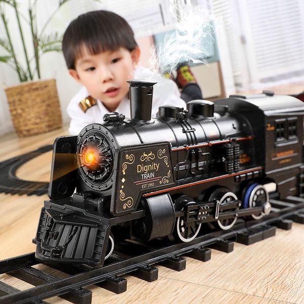 Электрическая/RC -трека железнодорожная железная дорога Классическая поезда Электроэлектрическая трасса Toys Toys Water Ware Locomotive Playset с модели моделируемой батареи с дымом 230601