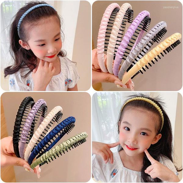 Acessórios de cabelo 1 peça meninas cores xadrez argola com dentes para crianças bonito banda de tecido simples moda chapéus crianças coreano