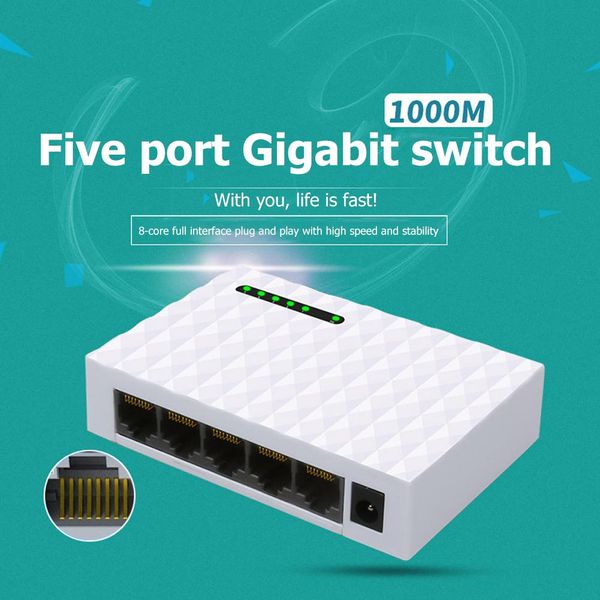 Switchs 10/100/1000 Mbps 5 porta eu US US Plug Desktop Gigabit Switch Adapter Ethernet Adattatore Ethernet Fast RJ45 Ethernet Switcher LAN Switching Hub