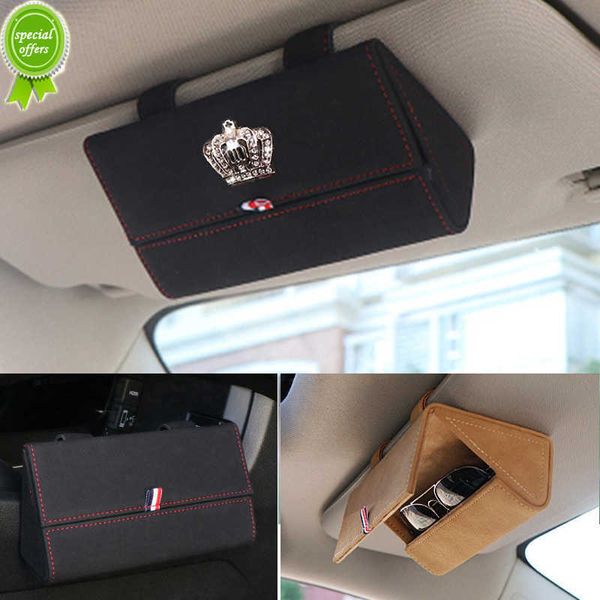 Neue Wildleder Echtes Leder Krone Auto Gläser Halter Box Männer Magnetische Sonnenbrille Fall Lagerung Box Sonnenschirm Organizer Auto Zubehör