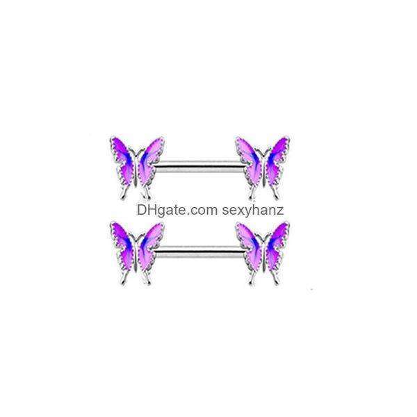 Anéis de mamilo Barra de barra de borboleta Anel de perfuração de aço inoxidável para mulheres Jóias para o corpo Drop Delivery Dhllz