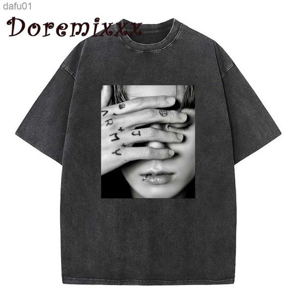 Вымытая футболка Jungkook Graphic Tee Unisex Негабаритный топ-футболка готика