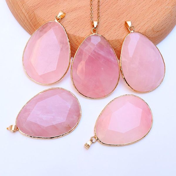 Colares com pingente feminino natural quartzo rosa energia curativa lágrima com colar de cristal