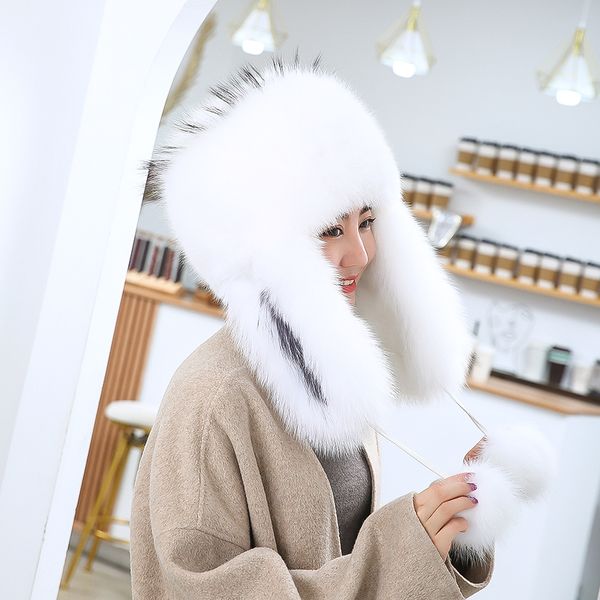 Cappello da donna in vera pelliccia di volpe con rivestimento completo, cappello mongolo cosacco Ushanka caldo russo
