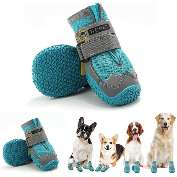 Sapatos 4pcs botas de cachorro pata protetor anti -lipslip de cachorro respirável no verão para pequenos cães grandes cães de cachorro botas reflexivas