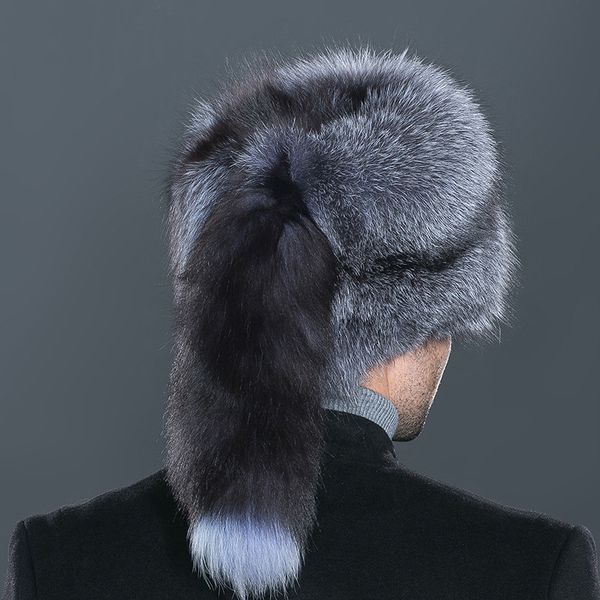 Unisex tam kapalı gerçek tilki kürk şapka Rusya tuzağı şapkası ushanka şapka üst şapka avcı şapkası sıcak açık kayak kapağı