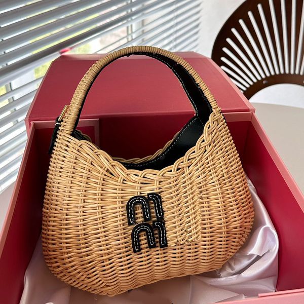 10a Rattan Saco de praia Bolsas de crossbody Bolsas de palha de vime de verão Bolsas de ombro artesanais Bolsas de ombro artesanal Designer cesto de vegetais de grande capacidade