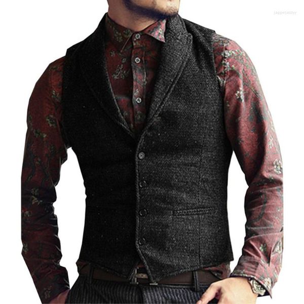 Abiti da uomo Abito da uomo Gilet Risvolto Scollo a V Lana A spina di pesce Casual Formale Business Gilet Sposo Per Matrimonio Su ordine 1 pezzo