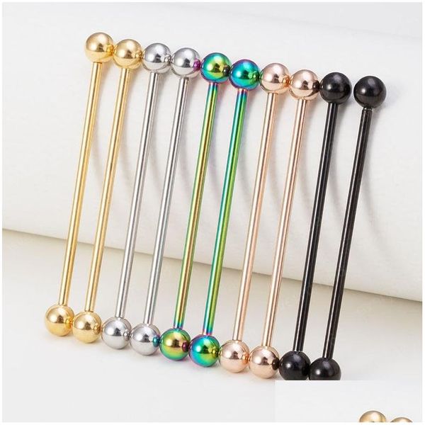 Altro Acciaio inossidabile Barbell industriale Cartilagine Orecchino Lungo Ear Stud Helix Trago Piercing Fermo Gioielli per il corpo Drop Delivery Dhxae