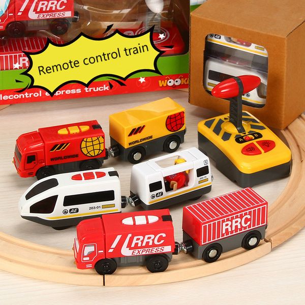 Conjunto de brinquedos elétricos pequenos para trens elétricos/RC com controle remoto conectado com trilhos ferroviários de madeira Presente interessante para crianças 230601