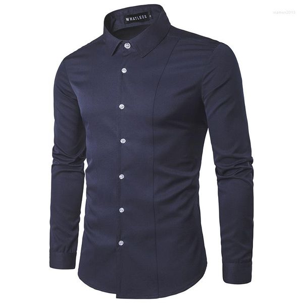 Camisas casuales para hombres 2023 primavera y otoño moda para hombres cuello Henry Color sólido avanzado manga larga Polo Slim Fit camisa