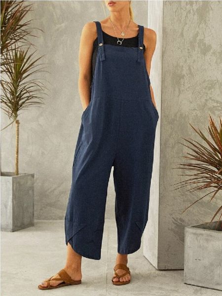 Jumpsuits für Damen, Hosen, Damen, lässig, Baumwolle, weites Bein, Baggy-Spielanzug, Overall mit Taschen, sexy Hosenträgerhose, schwarzer Designer-Overall für Damen