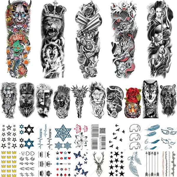 Tatuagens 35pcs de tatuagens temporárias de grande porte para homens Mulheres 30pcs Arm Pernas Manga Fake Tattoo Wrist Flash Tattoo