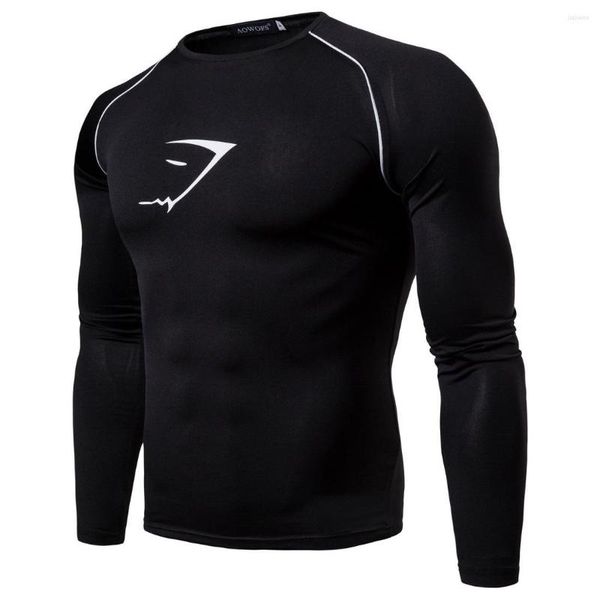 Camisetas Masculinas Camisa de Compressão Masculina Rashguard Fitness Musculação T-shirt de Manga Longa Magra Elástica Roupas de Secagem Rápida