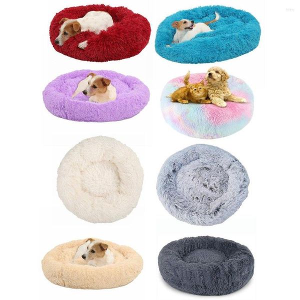 Cama para animais de estimação fofa, lavável, rosquinhas redondas, fofa, compressiva, de pelúcia, cachorro, gato, almofada, sofá