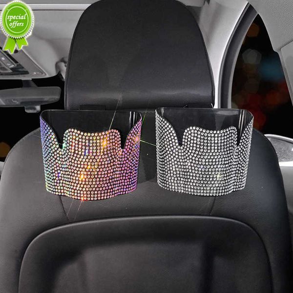 New Bling Crystal Car Trash Can Diamond Car Backseat Storage Bag Hanging Holder Car Garbage Can Accessori per interni auto scintillanti